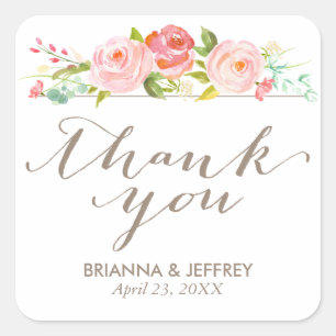 Rose Garden Floral Gastgeschenk Hochzeit Labels Sq Quadratischer Aufkleber