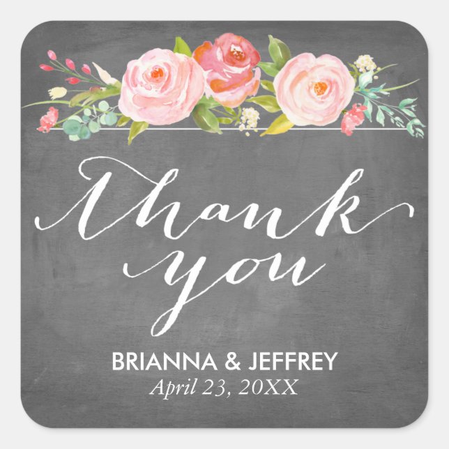Rose Garden Floral Gastgeschenk Hochzeit Labels Sq Quadratischer Aufkleber (Vorderseite)
