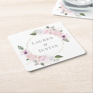 Rose Garden Floral Monogram Paper Rechteckiger Pappuntersetzer
