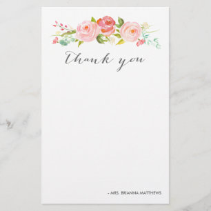 Rose Garden Floral Vielen Dank Personalisiert Briefpapier