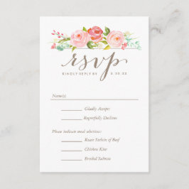 Rose Garden Floral Wedding RSVP mit Menüoptionen Karte