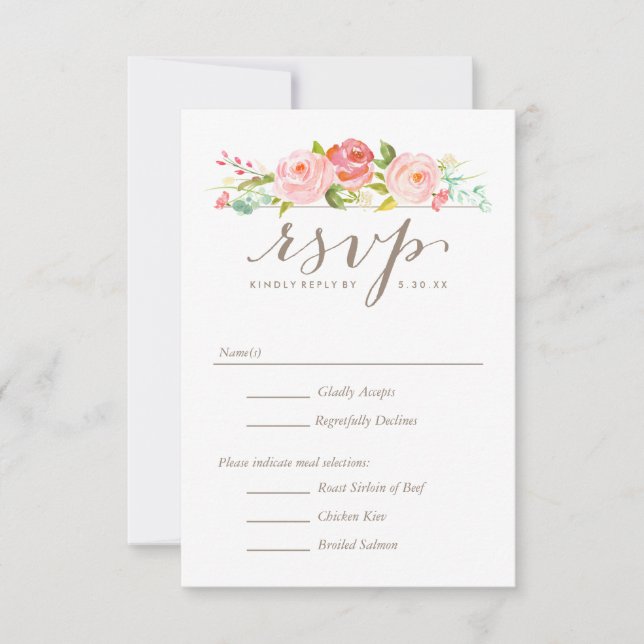 Rose Garden Floral Wedding RSVP mit Menüoptionen Karte (Vorderseite)