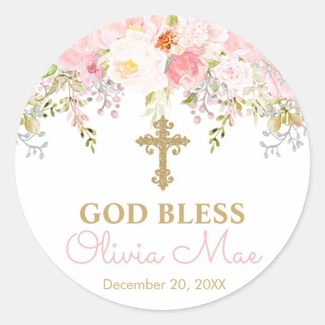 Rose Garden Girl God Bless Taufe Gutes Stickers (Vorderseite)