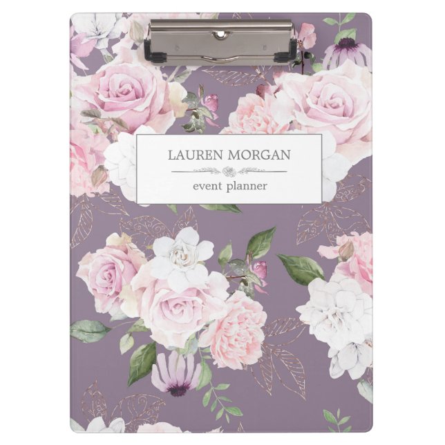 Rose Garden Mauve | Personalisierte Zwischenablage Klemmbrett (Vorderseite)