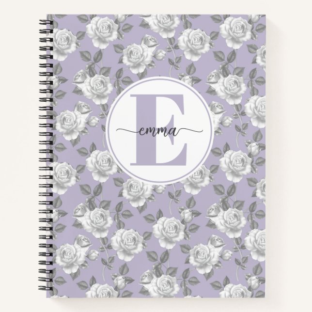 Rose Garden Monogram Lavendel Notebook Notizbuch (Vorderseite)