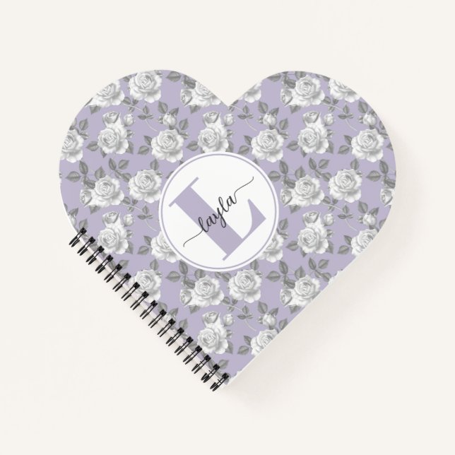 Rose Garden Monogram Lavendel Notebook Notizbuch (Vorderseite)