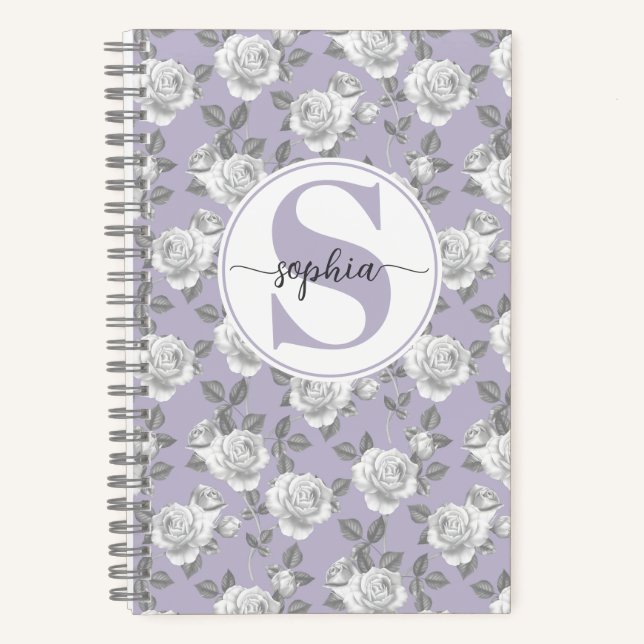 Rose Garden Monogram Lavendel Notebook Notizbuch (Vorderseite)