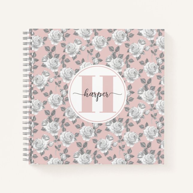 Rose Garden Monogram Pink Notebook Notizbuch (Vorderseite)
