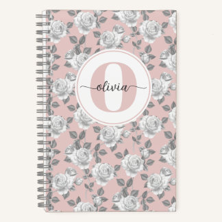 Rose Garden Monogram Pink Notebook Notizbuch
