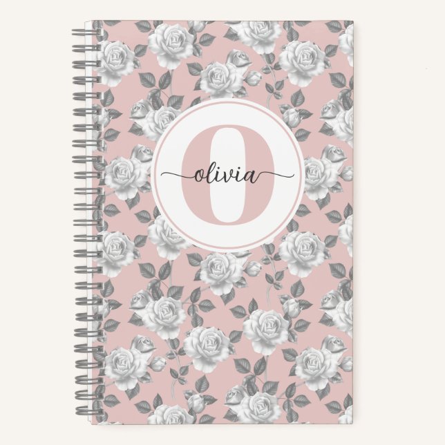 Rose Garden Monogram Pink Notebook Notizbuch (Vorderseite)