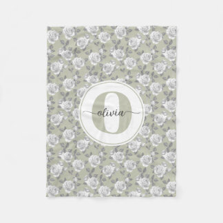 Rose Garden Monogram Sage Green Fleecedecke