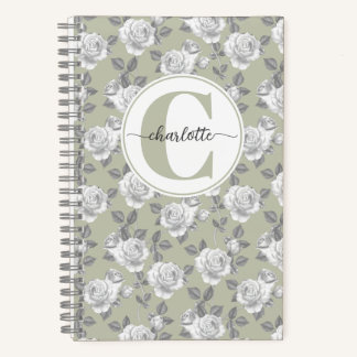 Rose Garden Monogram Sage Green Notebook Notizbuch