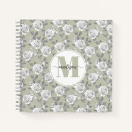 Rose Garden Monogram Sage Green Notebook Notizbuch