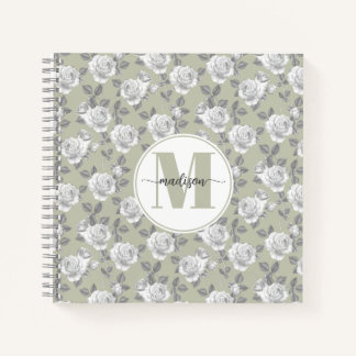 Rose Garden Monogram Sage Green Notebook Notizbuch