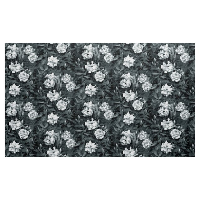 "Rose Garden", Retro-Blumenmuster, schwarz-weiß Stoff (Yard (91,4 cm))