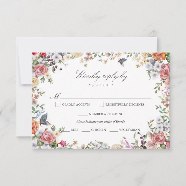 Rose Garden Romantische Elegante Wasserfarben RSV RSVP Karte (Vorderseite)