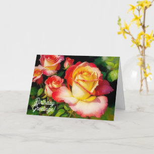 Rose Garden Rosa und Gelbe Blumen Geburtstagskarte Karte