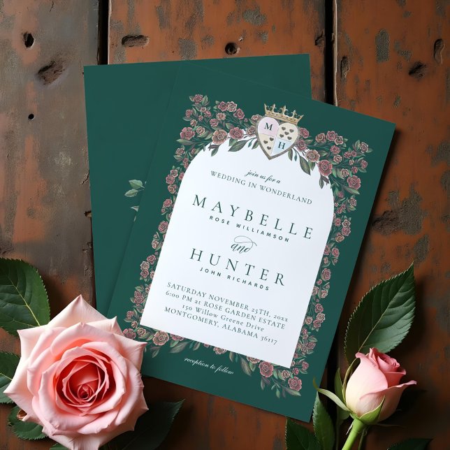 Rose Garden Royal Crown Mongram Herz Einladung (Fairytale Rose Garden Royal Crown Monogram Heart Invitation)