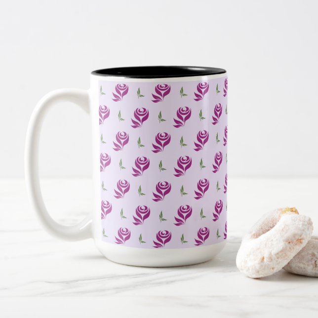 Rose Garden Vibes Motif Zweifarbige Tasse (Mit Donut)