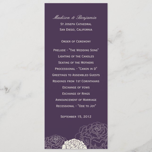 Rose Garden Wedding Program - Lila Programm (Vorderseite)