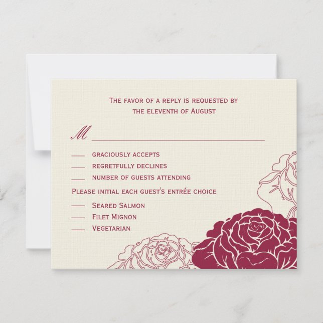 Rose Garden Wedding RSVP Card - Rich Red Karte (Vorderseite)
