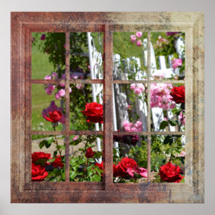 Rose Garden Window Scene Poster