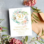 Rose Garland 50 Jahre Jubiläum Save the Date Ankündigungspostkarte<br><div class="desc">Mit einer zarten Aquarell-Rose und einer blühenden Grünlandschaft kann diese schicke botanische 50. Hochzeitstag-Save the Date-Karte mit Ihren speziellen Goldenen Jubiläum-Informationen personalisiert werden. Auf der Rückseite befindet sich eine passende Blumengarage,  die Ihr Jubiläum in elegantem weißem Text auf goldenem Hintergrund umrahmt. Entwickelt von Thisisnotme©</div>