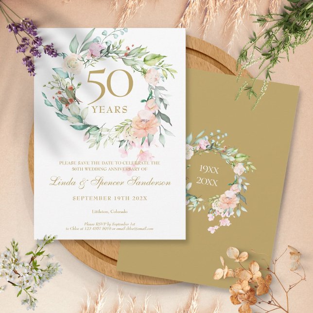 Rose Garland 50 Jahre Jubiläum Save the Date Einladung (Roses Garland 50th Anniversary Save the Date Invitation)