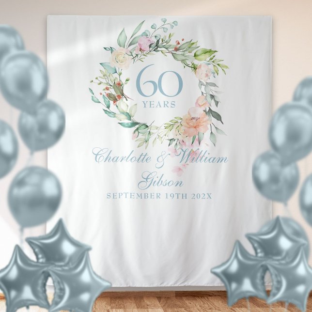 Rose Garland 60 Jahre Jubiläum Foto Stand Hintergr Wandteppich (Rose Garland 60th Anniversary Photo Booth Backdrop)