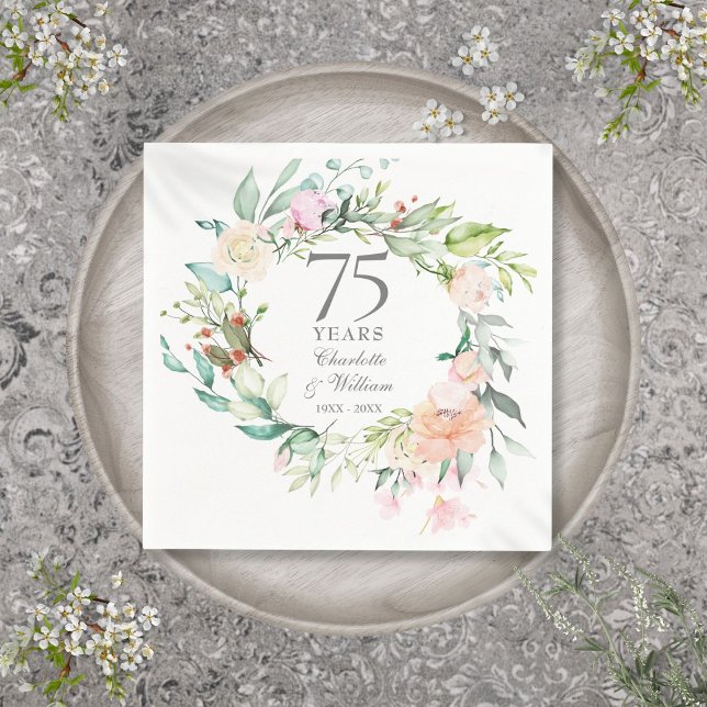 Rose Garland Floral 75. Hochzeitstag Serviette (Roses Garland Floral 75th Wedding Anniversary Napkins)