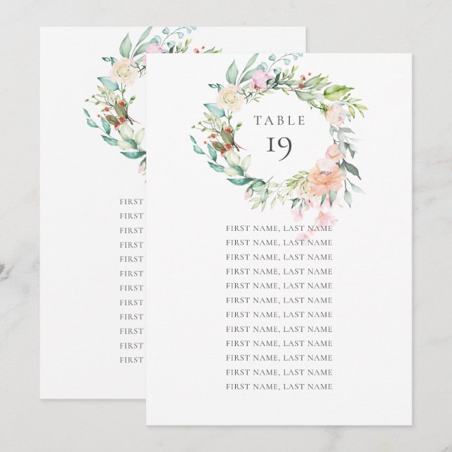 Rose Garland Seekarte Tischnummer (Vorne/Hinten)