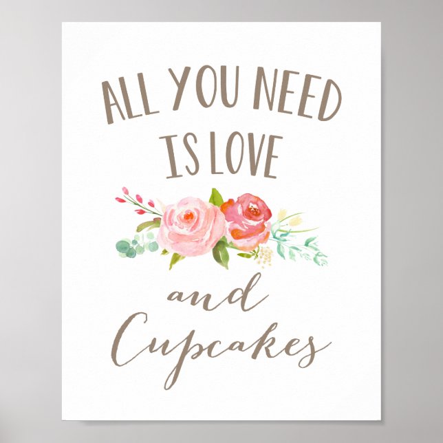 Rose Garten Blumenstrauß Liebe und Cupcakes Poster (Vorne)