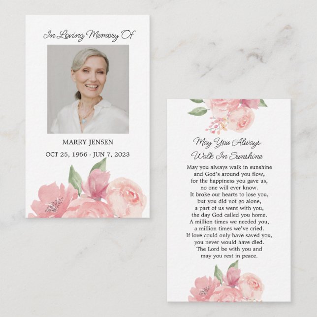 Rose Gedenkkarte Foto Beerdigungskarte Visitenkarte (Vorne/Hinten)