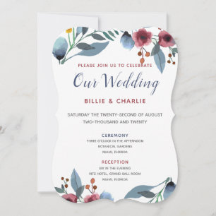 Rose, gelb, blau Wasserfarben - unsere Hochzeit Einladung