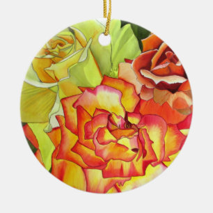 Rose Gelb und Orange Aquarellkunst Keramik Ornament