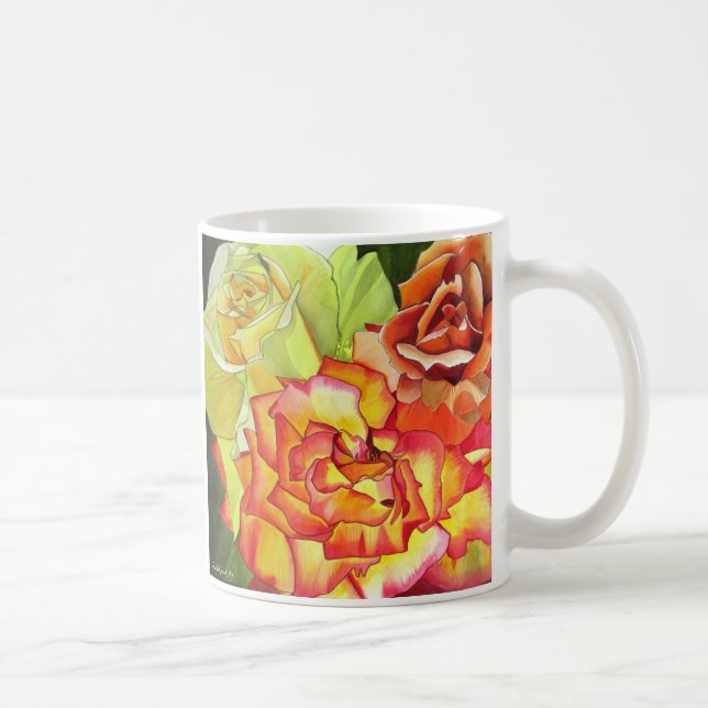 Rose Gelb und Orange Aquarellkunst Tasse (Rechts)