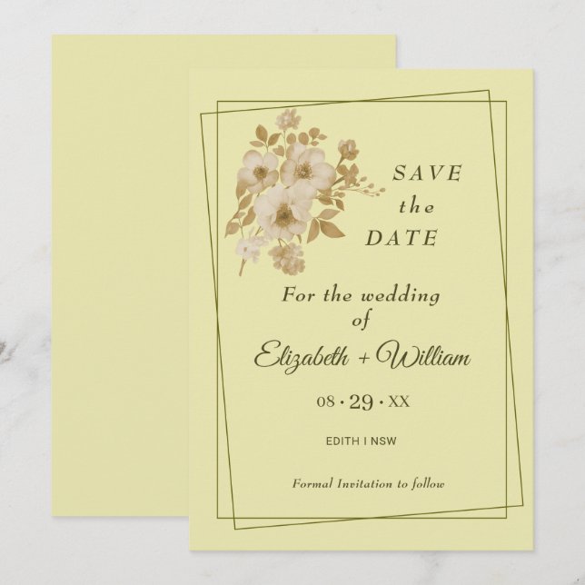 Rose - Gelbe Hochzeit Save The Date (Vorne/Hinten)