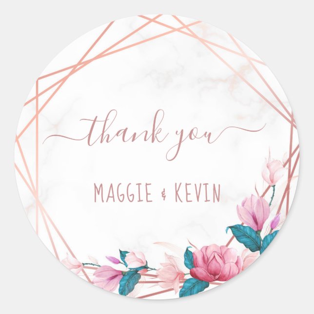 Rose geometrischer Rahmen mit floralen Rahmen aus  Runder Aufkleber (Vorderseite)