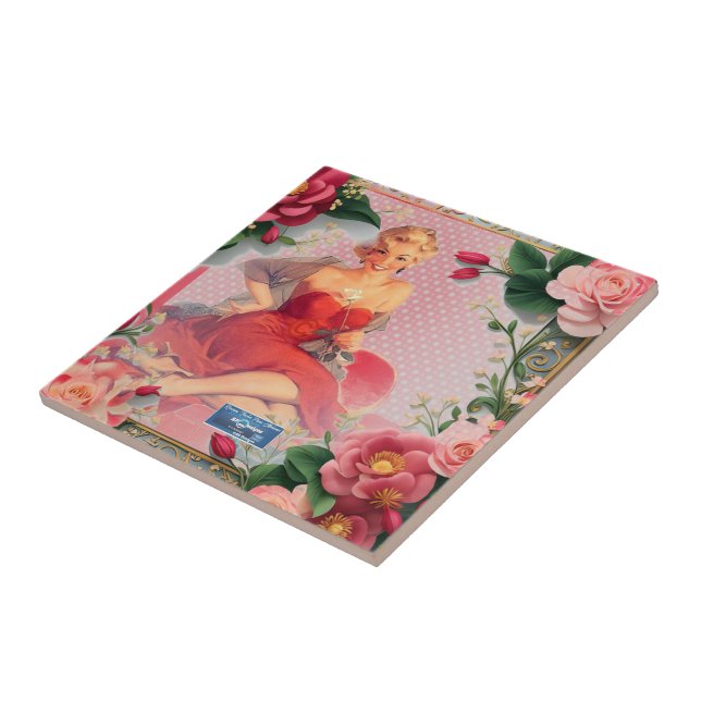 Rose Gerahmt (Rote Frau) RFPMDesign ©️ 2024 Fliese (Seite)