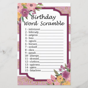 Rose gestreift Geburtstag Word Scramble Game