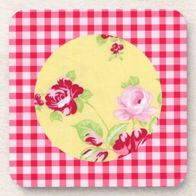 Rose Gingham Floral Cork Untersetzer (Vorderseite)
