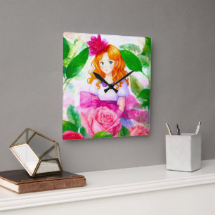 Rose Girl Quadratische Wanduhr