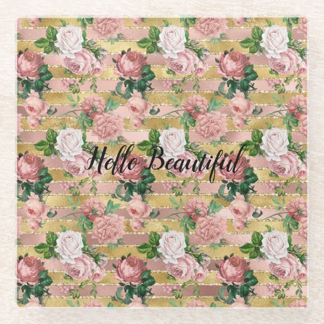 Rose Glam Glitz Rose Blumenstrauß Glasuntersetzer (Vorderseite)