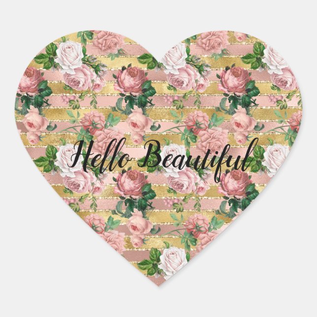 Rose Glam Glitz Rose Blumenstrauß Herz-Aufkleber (Vorderseite)