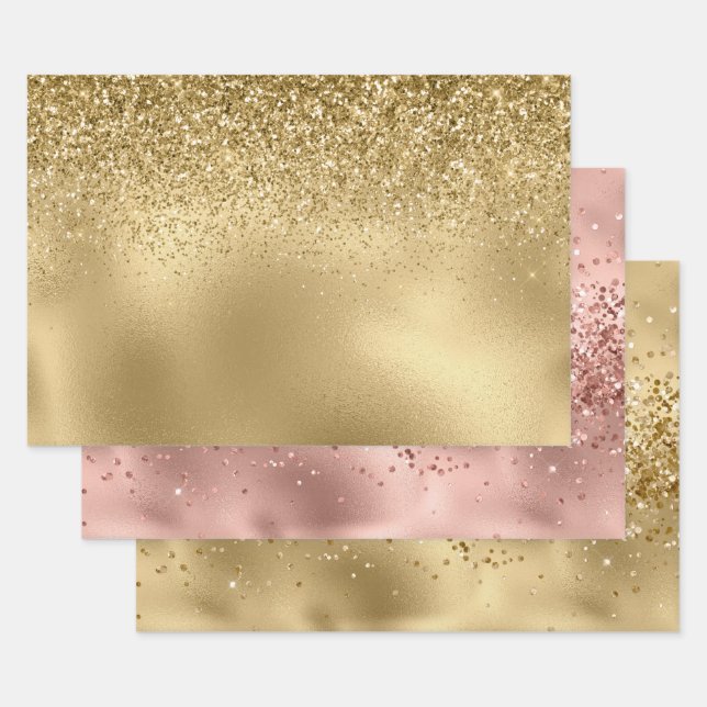 Rose Glam Gold Glitzy Sparkle Glitzer  Geschenkpapier Set (Set)