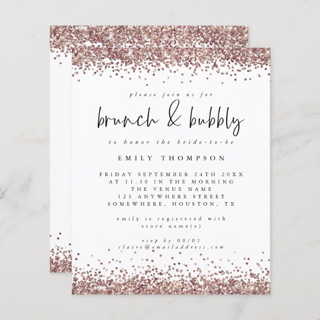 Rose Glitzer Brunch Bubbly Brautparty (Vorne/Hinten)