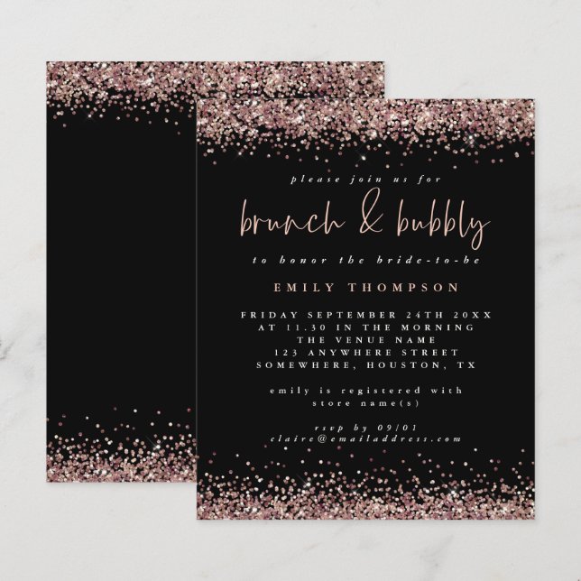 Rose Glitzer Brunch Bubbly Brautparty (Vorne/Hinten)