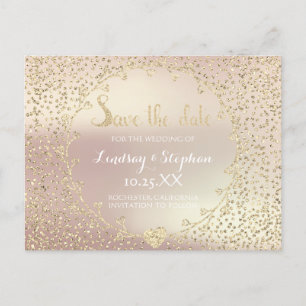 Rose Glitzer Confetti Champaigne Save the Date Ankündigungspostkarte