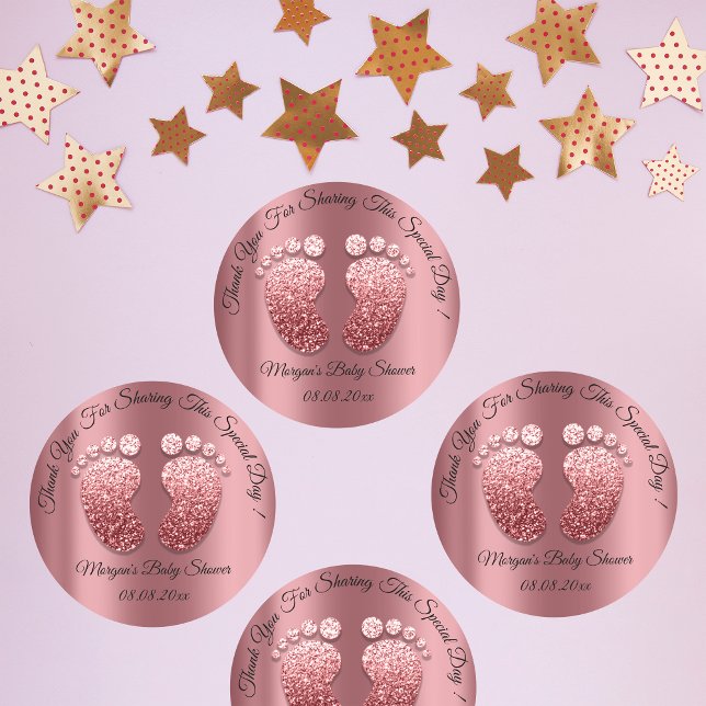 Rose Glitzer Feet Baby Dusche Gefallen Vielen Dank Runder Aufkleber (Rose Glitter Feet Baby Shower Favor Thank You Classic Round Sticker)