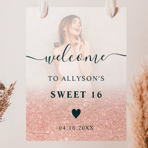 Rose Glitzer ombre Foto Sweet 16 willkommen Poster